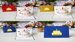 3D Pop UP Happy Birthday Greeting Cards Laser Cut Fruit Cake Shaped Postcards Gifts Card with Envelope Stickers1794311