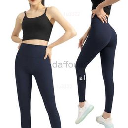 Active Pants ALOLULU lycra fabric Solid Color Women yoga pants High Waist Sports Gym Wear Leggings Elastic Fitness Lady Outdoor Sports Trousers 240308