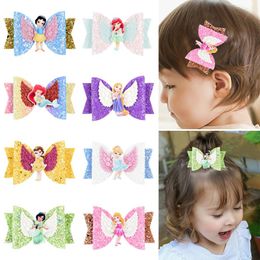 8pcslot 315inch Boutique Glitter Cartoon Leather Hair Bows For Kids Girls Handmade Bling Hairpins Children Hair Accessories 9814086738