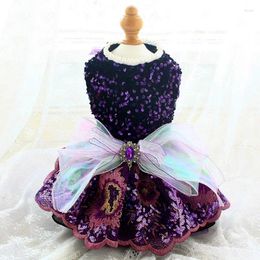 Dog Apparel Handmade Fashion Design Clothes Pet Dress Purple Noble Sequins Velvet Embroidery Skirt More Layers Princess Gown Cat