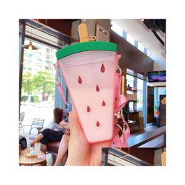 Water Bottles Creative Bottles Heart-Shaped Cup Storage Outdoor Fitness Sports Frosted Water Bottle Portable Rope Travel Tea Gift Drop Dhyqm
