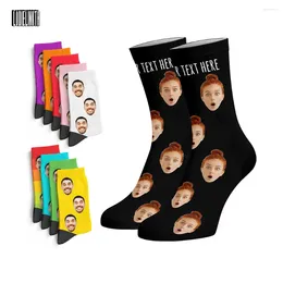 Women Socks Personalized Sock Po For Men 10 Solid Colors Custom Face Add Your Text Cotton Casual Fun Happy Christmas Gifts