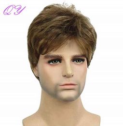 Men Hair Synthetic Brown Ombre Linen Color Short Straight Men039s Wig Natural Fashion style for Man Daily or Party Adjustable S8917020