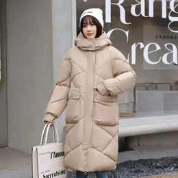 Women's Trench Coats Korean Fashion Winter Thick Puffer Jacket Women Long Hooded Cotton-padded Loose Coat Casual Big Pocket Windproof Parka