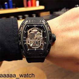 Luxury Mens RicharMill Watches Automatic Mechanical Watch Folding Buckle Imported Rubber Watchband Skull Ghost Head Size 43x50mm Dial Diamond Series W90m Swiss Z