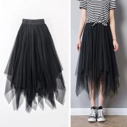 Dresses Summer Half Length Elastic Skirt Black Pink Mesh Skirts for Womens Skirt Lace Tulle Bouffant Puffy Skirt Fashion Tutu Skirts