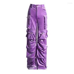 Women's Pants 2024 Autumn Spicy Girls Street Fashion INS American Velvet High Waist Straight Tube Workwear