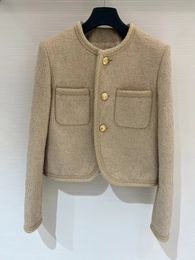 Vinatge 2024 Beige O Neck Pockets Long Sleeves Buttons Women's jacket Designer High End Jackets 3087