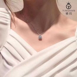 925 Silver Square Diamond Necklace for Female T Family Full Diamond Design INS Cool Fashion Network Red Collar Chain Gifts to Girlfriend