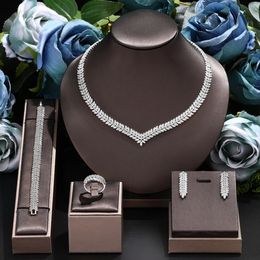 Nigeria 4pcs Bridal Zirconia Jewellery Sets For Women Party Luxury Dubai Nigeria platinum plating CZ Crystal Wedding Jewellery Sets 240228