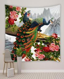 Tapestries Beautiful Birds Tapestry Peacock Peony Flower Plant Butterfly Polyester Fabric Living Room Bedroom Dormitory Bedside De2314290