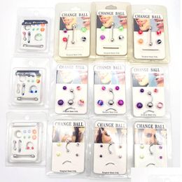 Nose Rings Studs 2/5Pcs Card-Mounted Stainless Steel Belly Button Ring Acrylic Interchangeable Eyebrow Nails Body Piercing Jewelry Dhnwc