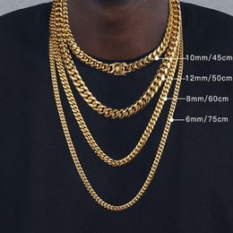 Chains 6mm 8mm 10mm 12mm Hip-Hop 18k Gold Plated Miami Cuban Link Chain Stainless Steel Necklace Gift For Men Women JewelryChains 216P