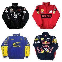 F1 Team Workwear New Full Embroidered Racing Cotton Padded Jacket Car Logo Full Embroidery Jackets College Style Retro Motorcycle Jackets rg