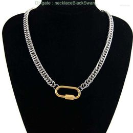Pendant Necklaces Women Men Statement Stainless Steel Carabiner Clasp Necklace Chunky Thicker Heavy Chain Golden Jewellery Collar Choker UM8N