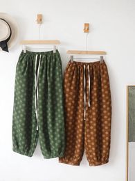 Women's Pants 62-110cm Elastic Waist / Autumn Winter Women Mori Girl Kei Polka Dots Loose Cozy Warm Thick Fleeced Cotton Pants/Trousers