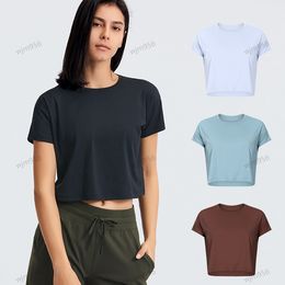 66LU1u new Women's Yoga Align Solid Round Colour Nude Sports Shaping Waist Tight Fitness Loose Jogging Sportswear Women's High Quality Classic-Fit Cotton-Blend T-Shirt