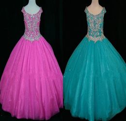 Sparkly Aqua Pink Crystal Toddler Girls Pageant Dresses Ball Gown Off the shoulder With Sleeves tulle Long Flower Girls dress8288623