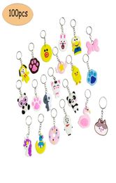 100 PCS Cartoon Anime Keychain Party Favour Cute Keyrings Whole PVC Colourful Pendants Gift Key Ring Holiday Charms Sets School 2180733