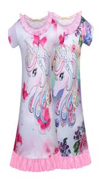 Sweet Baby Ins New summer Unicorn print Girls Pyjamas Dress nightdress Summer Unicorn Dress Girl Short Sleeve Pajams Dresses Uni2158569