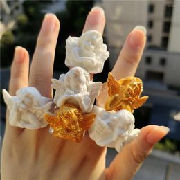 Cluster Rings HUANZHI 2024 Retro Angel Geometric Transparent Resin Square Ring Acrylic Cartoon For Women Girls Travel Party Jewellery