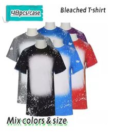 Whole Sublimation Bleached Shirts Heat Transfer Blank Bleach Shirt Bleached Polyester TShirts US Men Women Party Supplies Sto5810156