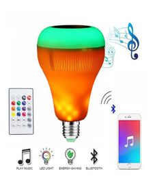 Wireless Bluetooth Speaker LED RGB Music Smart Bulb with Flame Effect Light E27 Led RGB Light Music Playing Lamp3728557