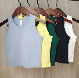 Moldar roupa lu lu yoga estilo curto em torno do pescoço colete sólido treino sem costas camisas esportes fitness regata feminina ativo wear sem mangas sexy ginásio sexy camisetas topo marrom