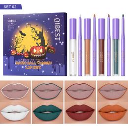 4Pcs Lip Liner Pencil and 4Pcs Liquid Lipstick Makeup Set Nude Dark Red Matte Long Lasting Non-Stick Cup Lip Gloss Halloween Kit 240301