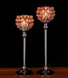 Wedding Decoration Crystal Candle Holder Metal Silver Globe home decor Table Centrepieces candelabra8127200