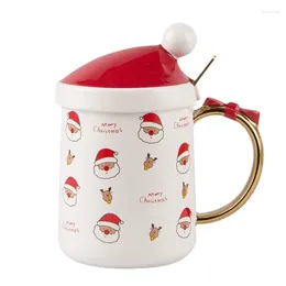 Mugs Creative Christmas Hat With Lid Spoon Ceramic Water Cup Tree Cartoon Bow Mug Couple Coffee