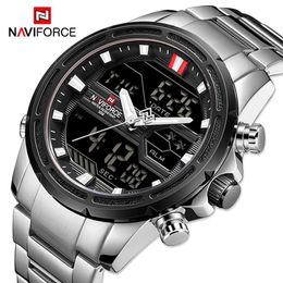 NAVIFORCE Watches for Men Luxury Brand Digital Chronograph Sport Quartz Wristwatch Waterproof Military Steel Band Luminous Clock 240227