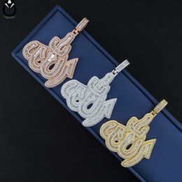 Hot selling S925 silver inlaid rectangular Mosang diamond hip-hop fire character mens pendant in stock