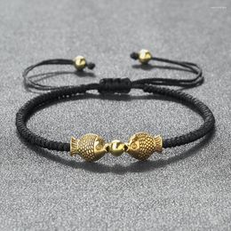 Link Bracelets Handmade Cute Double Fish Pendant Women Adjustable Black Nylon Thread Weave Bracelet Couples Friendship Prayer Jewellery