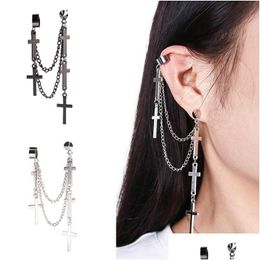 Dangle Chandelier 2021 Arrival Fashion Retro Black Cross Chain Earring Personality Ladies Women Hip Hop Mti-Layer Mens Earrings Dr Dh8Tp