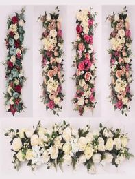100X25cm Long Artificial arch flower row table Flower Silk Flower with Foam frame runner Centrepiece Wedding decorative backdrop1714002