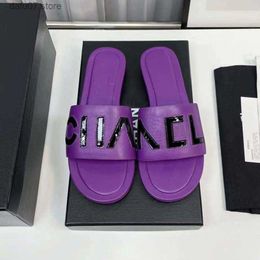 Slippers 2023 News High Quality Woman Fashion Sandals Beach Classic Slipper Platform Lady Flat Slides Color Block Alphabet Leather BuckleH240308