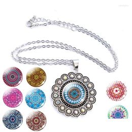 Pendant Necklaces Mandala Pattern Necklace Ethnic Boho Style Glass Cabochon Metal Accessories Festival Gift For Women Girl Drop Deliv Dhxfo