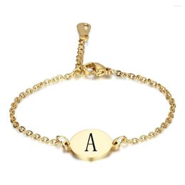 Link Bracelets Golden A-Z Initial Engraved Letters For Women Girls Titanium Steel 26 Alphabet Round Coin Braclet Fashion Jewelry307x