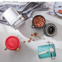 Food Jars Canisters Ceramic Sealed Tank with Cover Kitchen Storage Container Food milk powder coffee bean storage tank Tea Box Deliver Wooden Spoon