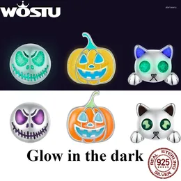 Stud Earrings WOSTU Personalised Nightglow Evil Pumpkin Luminous Cat 925 Sterling Silver Fine Jewellery For Women