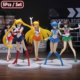 Action Toy Figures Action Toy Figures 5pcs-Set Sailor Moon Anime Figure Mizuno Ami Tsukino Usagi Hino Rei Aino Minako Action Figure Model Kawaii Doll toys Gift 240308