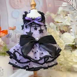 Dog Apparel Luxury Fashion Pet Clothes Handmade Purple Black Bow Sling Princess Dress For Small Medium Poodle Yorkshire Puppy Clothing