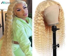 Allove 28 32 Inch Peruvian Straight Human Hair Lace Front Wigs 613 Blonde Color Brazilian Kinky Curly Body Deep Loose for Women8184860