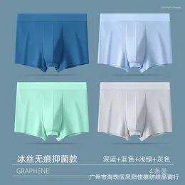 Underpants 4 Pcs / Men's Boxer Briefs Ice Silk Thin Breathable Solid Underwear Antibacterial Comfortable Mid-Waist Knitted Shorts