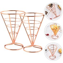 Flatware Sets 2 Pcs Cone Snack Holder Appetizer Serving Racks Holders Stand French Fries Cups Metal Display