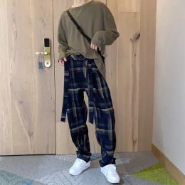 Pants HOUZHOU Plaid Pants for Men Checked Trousers Male Jogging Straight Baggy Casual Japanese Harajuku Men's Fashion Streetwear