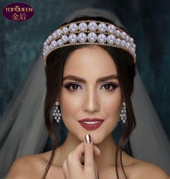 Handmade Pearl Diamond Hair Band Tiara Baroque Crystal Bridal Headwear Crown Rhinestone with Wedding Jewellery Hair Accessories Diam6477073