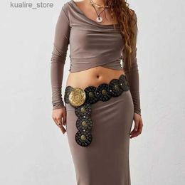 Belts Vintage Disc Wide Belts Womens Exaggerated Circular Hollow Metal Wide Belt Feminin Ceinture Waistband Dress Accessories L240308