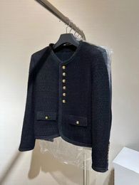 Vinatge 2024 Black O Neck Pockets Long Sleeves Buttons Women's jacket Designer High End Jackets 3086